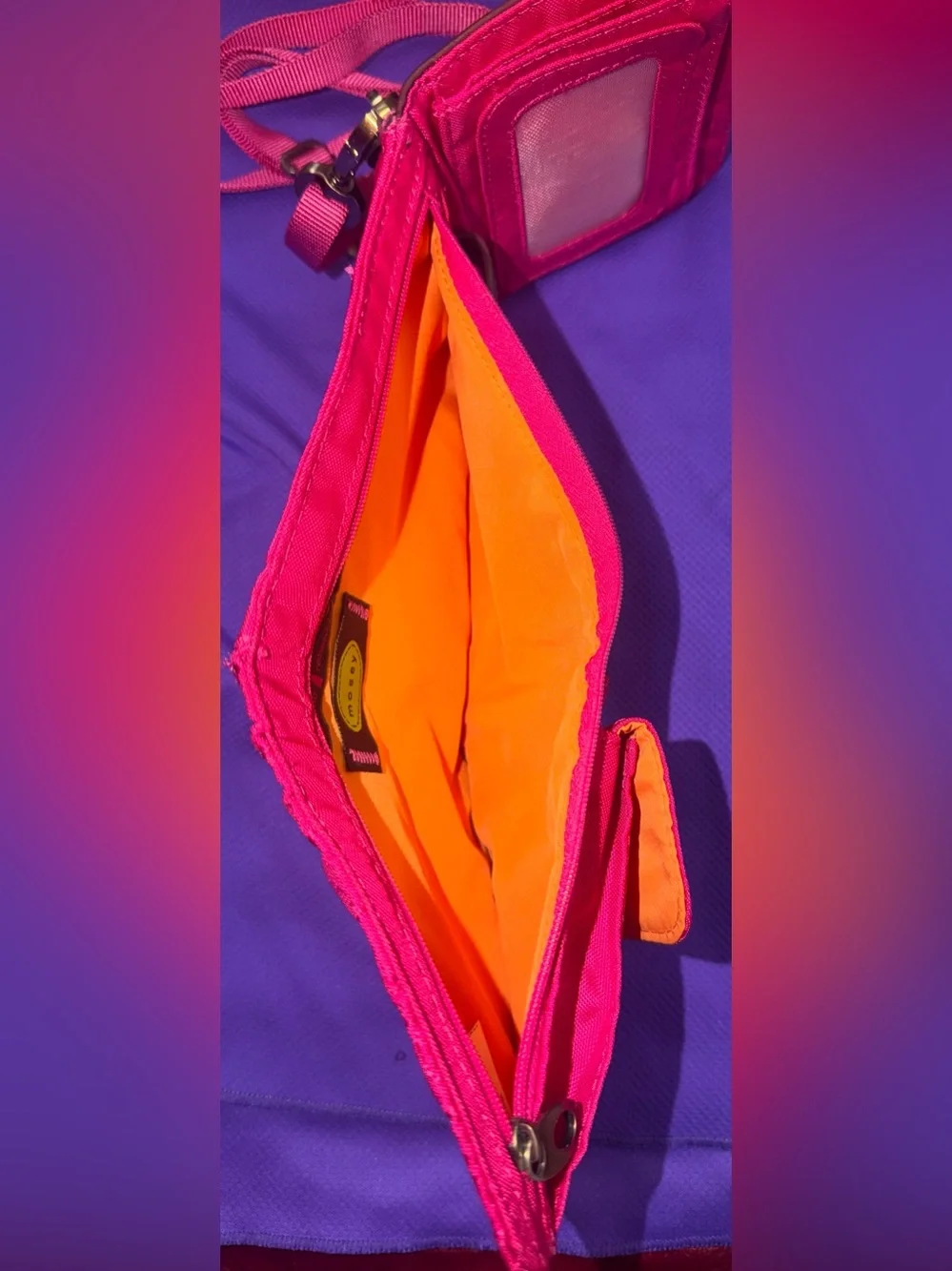 Leather-Trim Pink Crossbody Bag